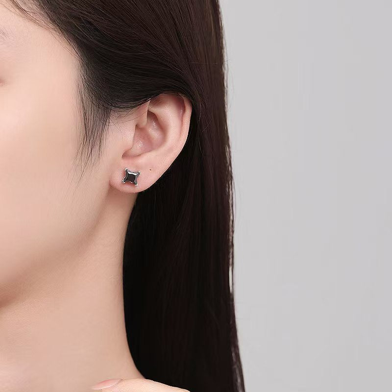 Earrings - 925 Sterling Silver Asymmetric Star Stud Earrings with Moissanite Stones