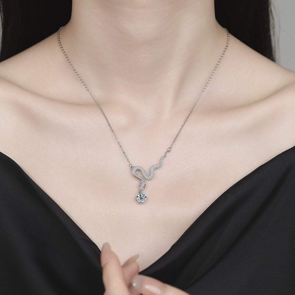 Necklace Sterling Silver Snake Chain with Moissanite Stone Delicate Collarbone Necklace