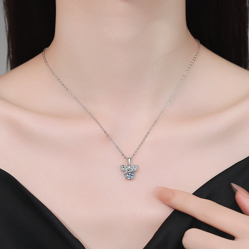 Necklace Sterling Silver Moissanite Bow Knot Pendant with Delicate Chain Elegant Fashion Jewelry