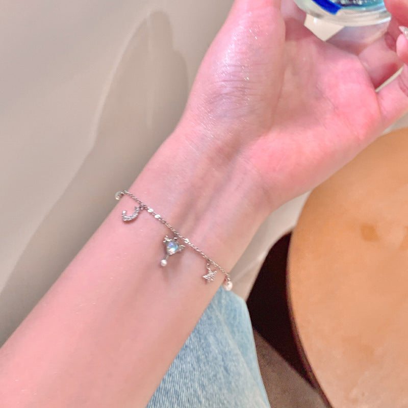 Pearl Heart Bracelet with Tassel Charm - Elegant Korean Style for Women