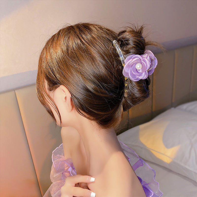 Acrylic Rose Flower Hair Claw Clip for Women - Large Elegant Hair Accessory