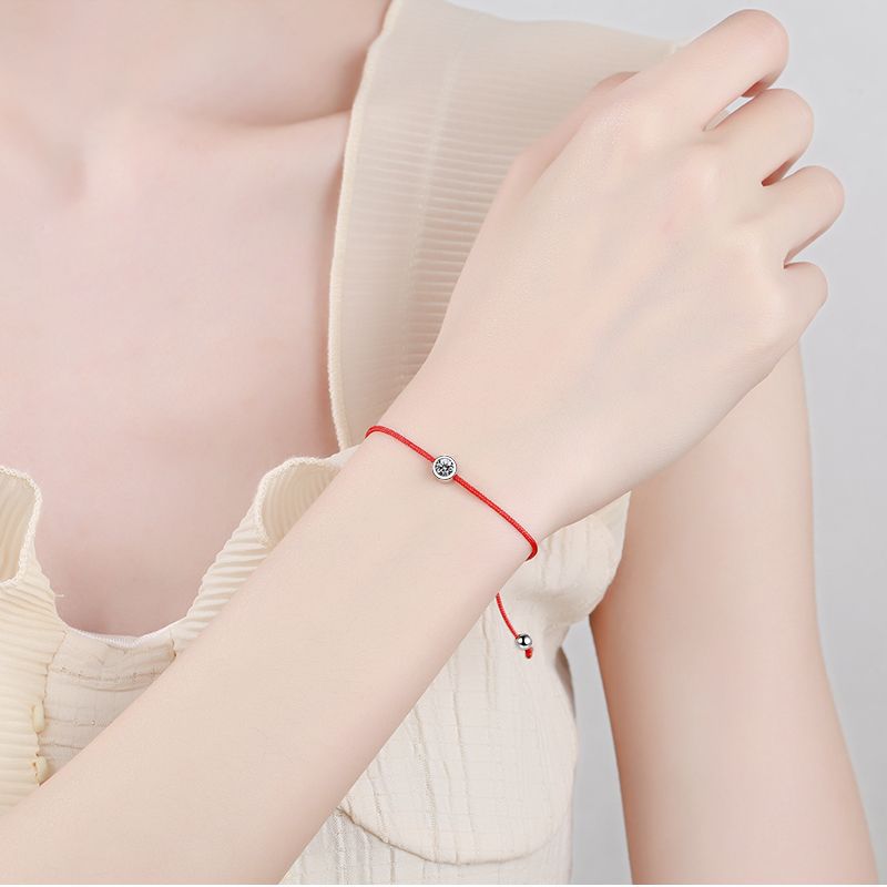 Bracelet Adjustable Red String Moissanite Sterling Silver Lucky Charm Bracelet with Single Stone