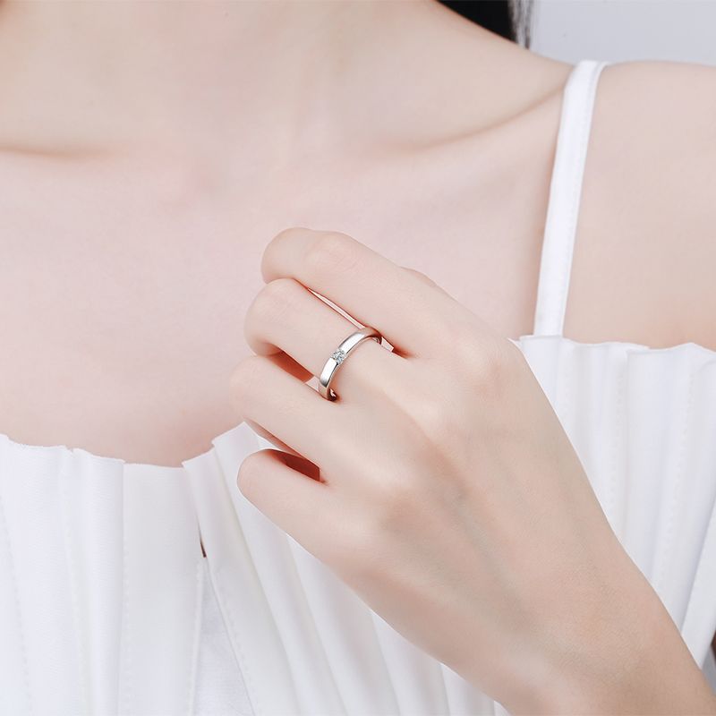 Ring Sterling Silver Princess Cut Moissanite Unisex Minimalist Band