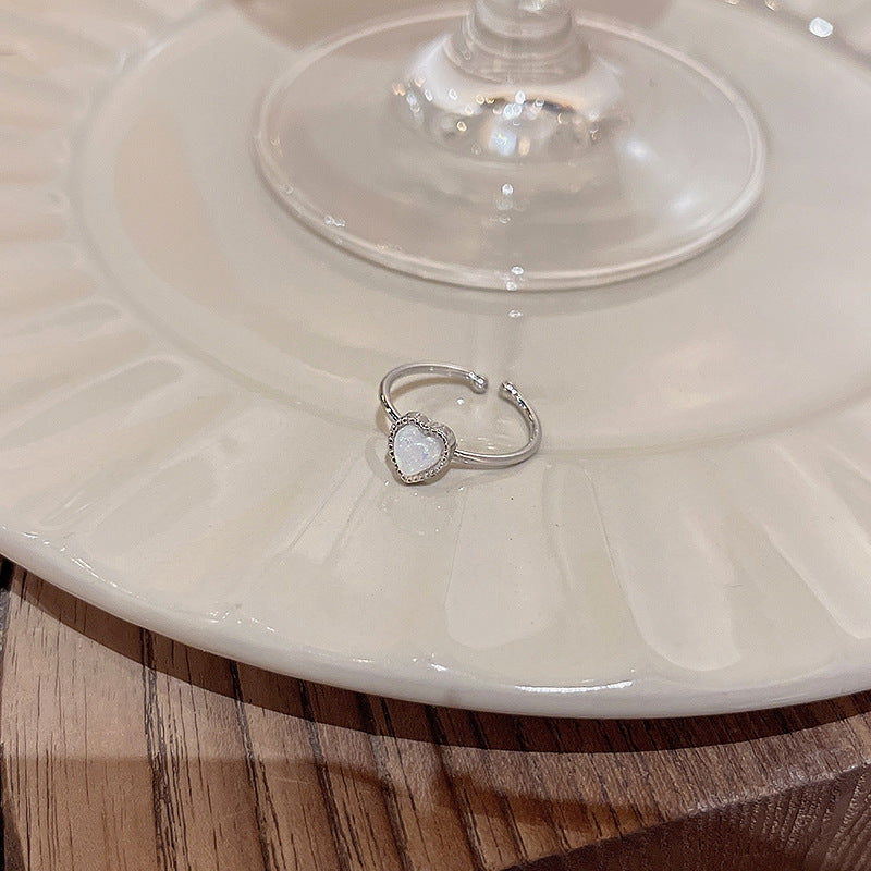 Adjustable Heart-Shaped Silver-Tone Ring for Women - Minimalist and Trendy Design