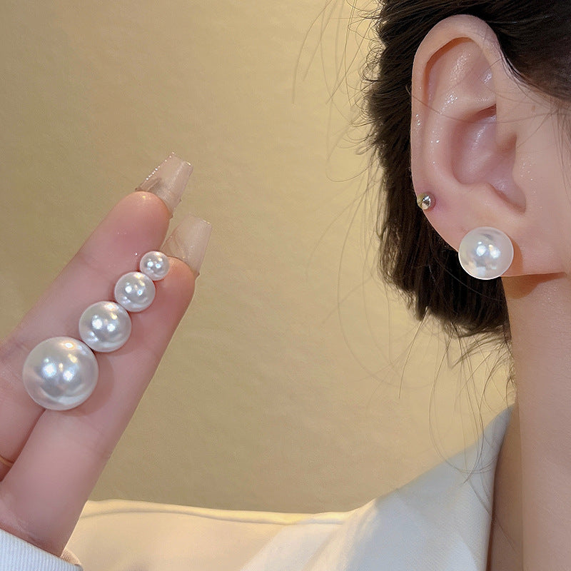 Minimalist Pearl Stud Earrings for Women - Sleek Geometric Design with Silver Plated Finish