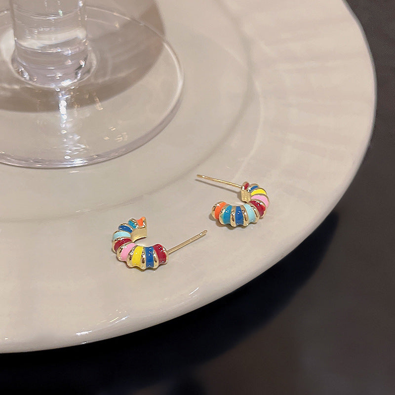 Geometric Enamel Stud Earrings with S925 Silver Needles for Women