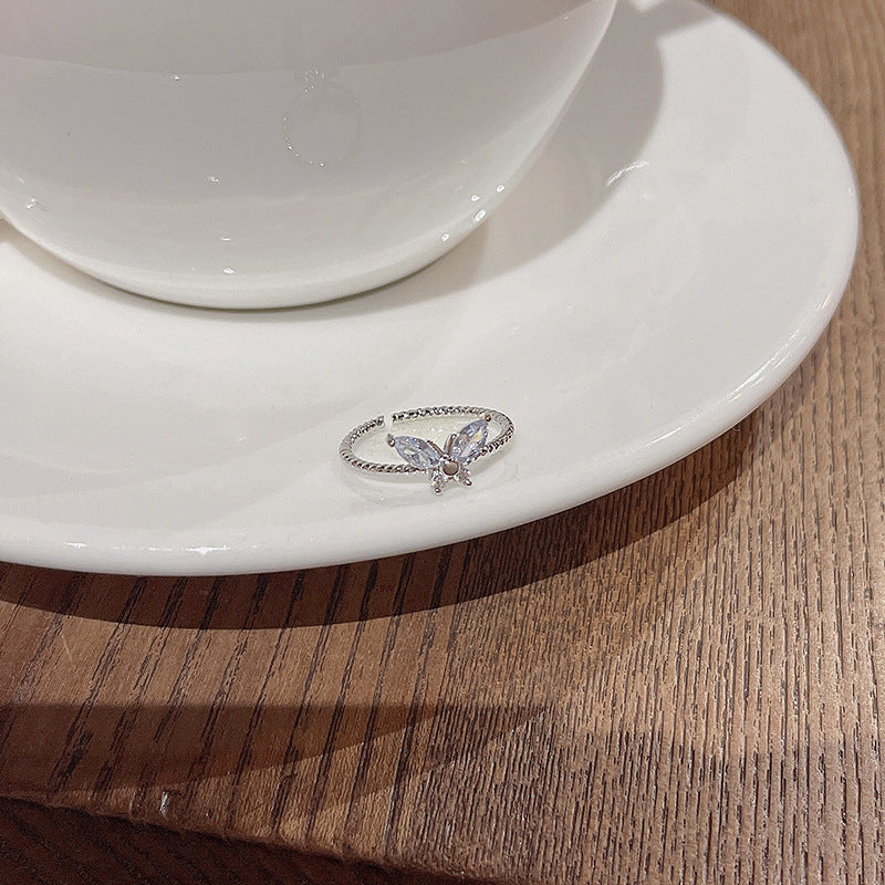 Butterfly Zircon Adjustable Ring for Women - Minimalist Geometric Design