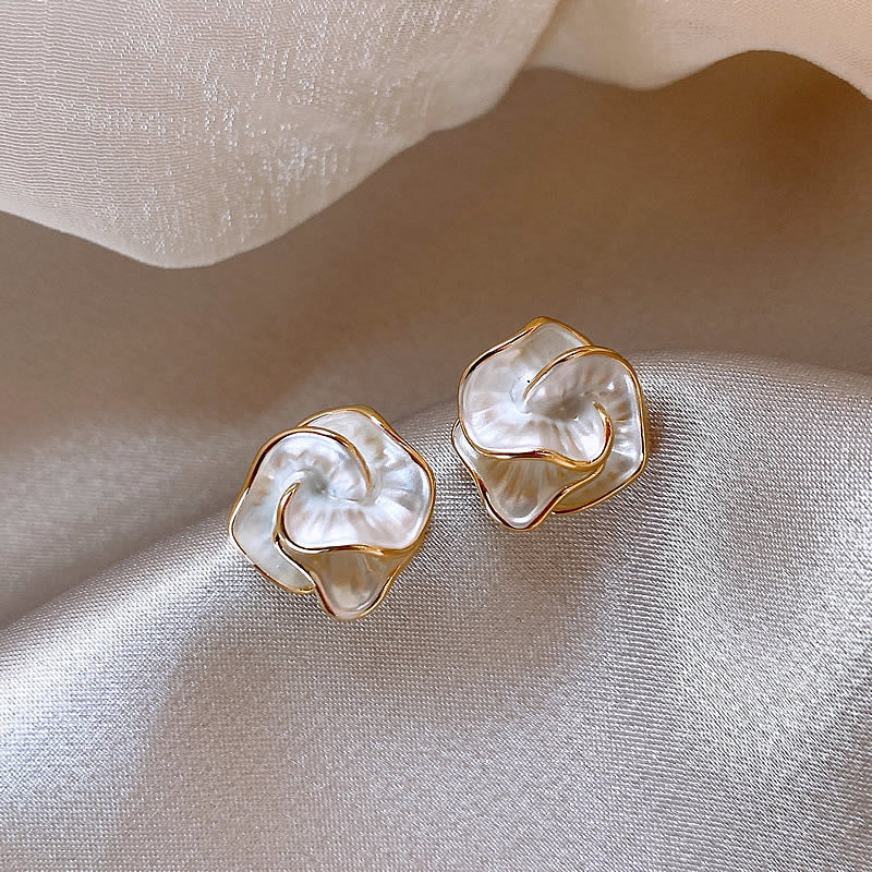 S925 Silver-Plated Camellia Flower Stud Earrings for Women, Minimalist Style