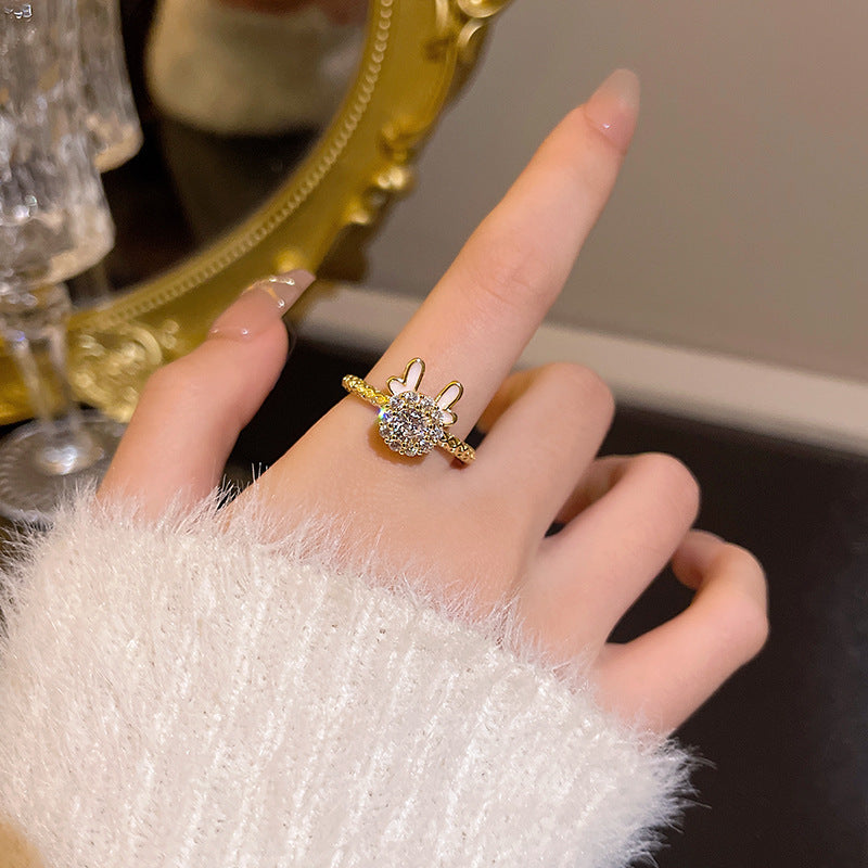 Rotating Dragon Zodiac Ring for Women with Micro-Pave Zirconia Stones and Adjustable Open Design