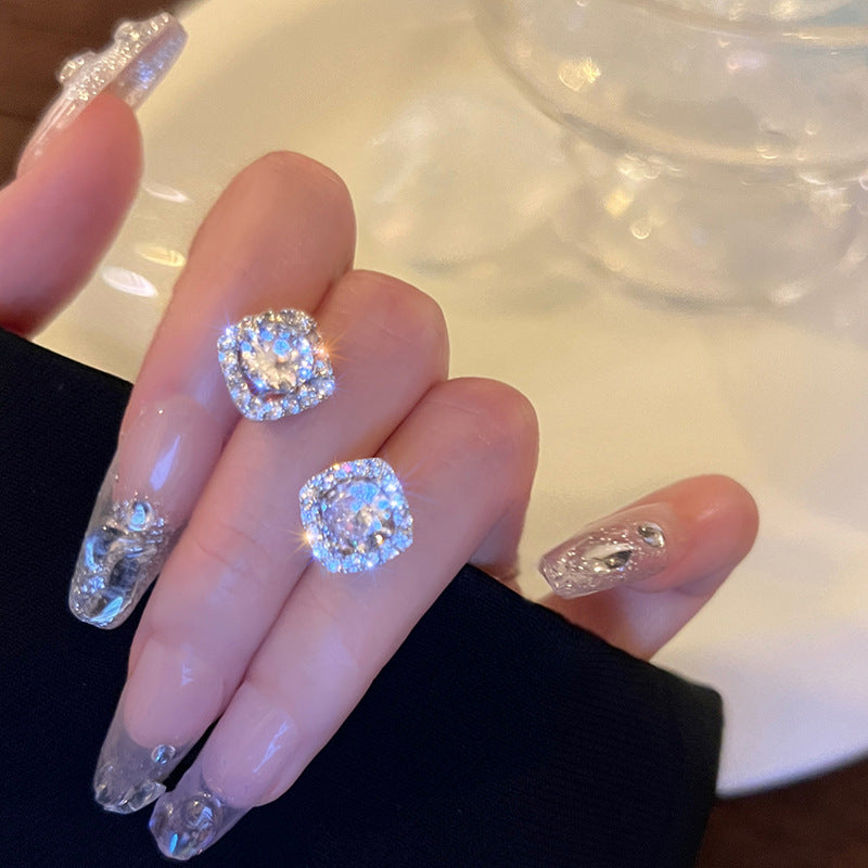 Geometric Minimalist Zircon Stud Earrings with S925 Silver Posts