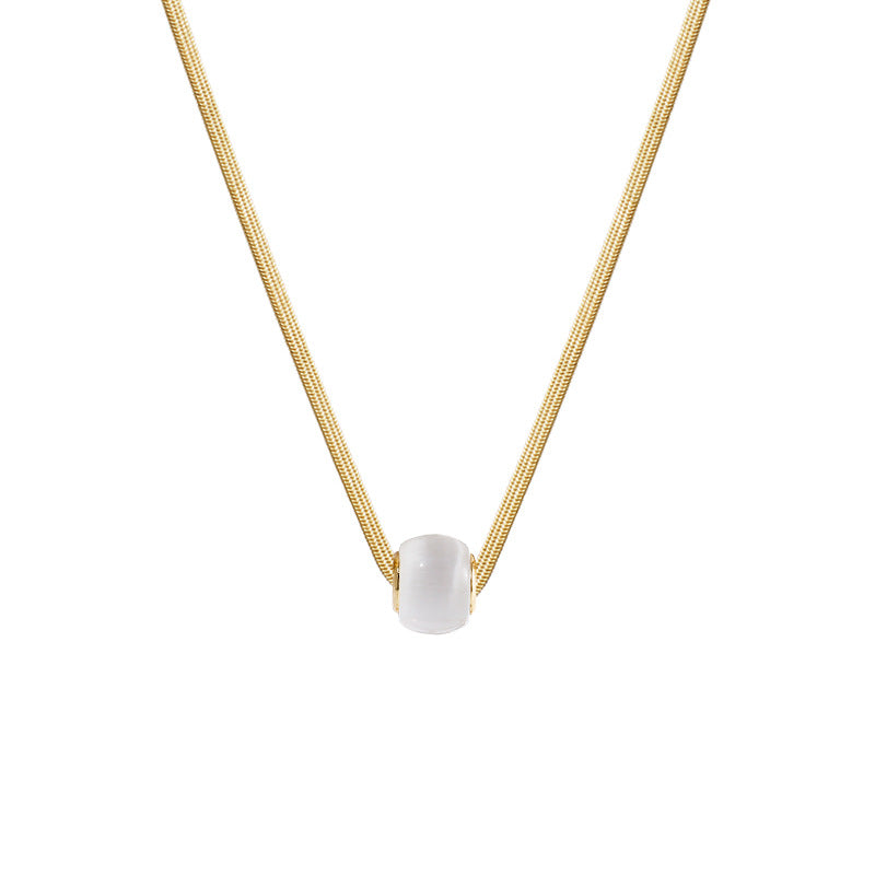 Vintage-Inspired Multi-Layer Cat's Eye Stone Necklace with Geometric Pendant for Women