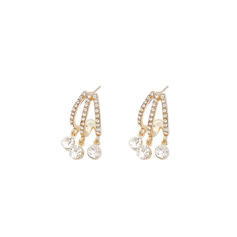 Geometric Triangle Stud Earrings with Three-Prong Micro-Set Zirconia in Gold Tone