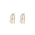 Geometric Triangle Stud Earrings with Three-Prong Micro-Set Zirconia in Gold Tone