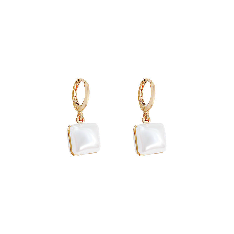 Double-Sided Geometric Pearl Earrings with 925 Silver Posts - Elegant Gold-Tone Design