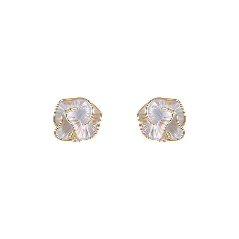 S925 Silver-Plated Camellia Flower Stud Earrings for Women, Minimalist Style
