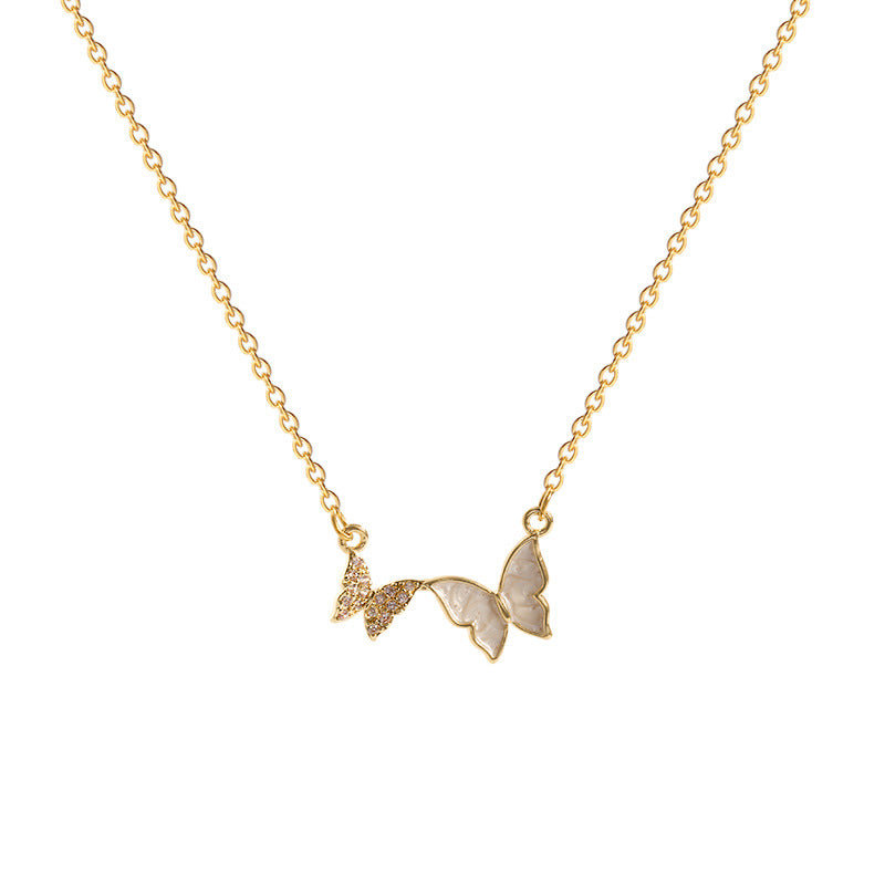 Titanium Steel Bow Pendant Necklace with Cubic Zirconia Accents for Women