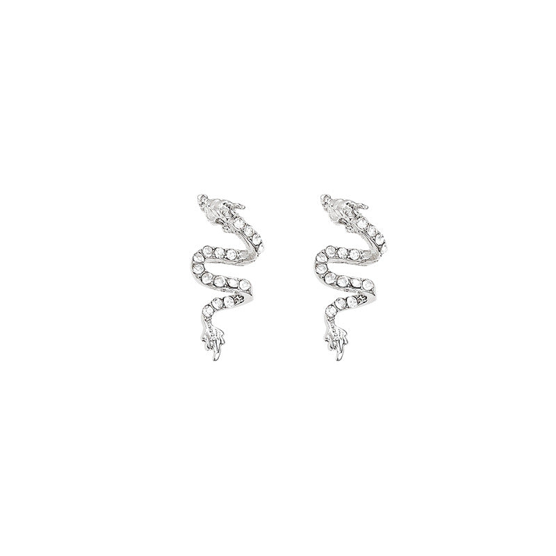 Dragon Stud Earrings with Diamond Accents, S925 Silver Zodiac Animal Design