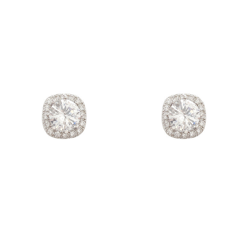 Geometric Minimalist Zircon Stud Earrings with S925 Silver Posts