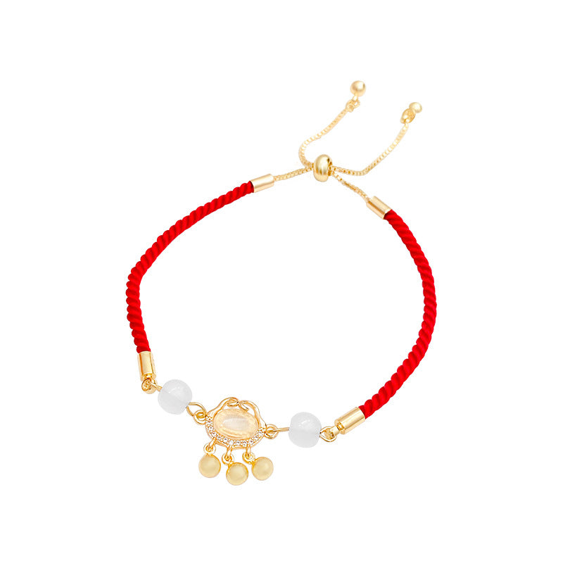 Vintage Chinese Style Cat's Eye Stone Adjustable Bracelet with Peace Lock Design