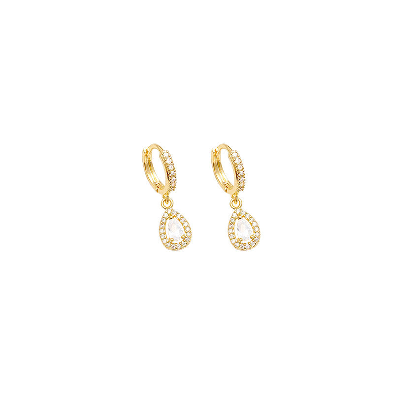 Geometric Teardrop Earrings with Micro-Pave Zirconia Accents in Gold or Silver Tone