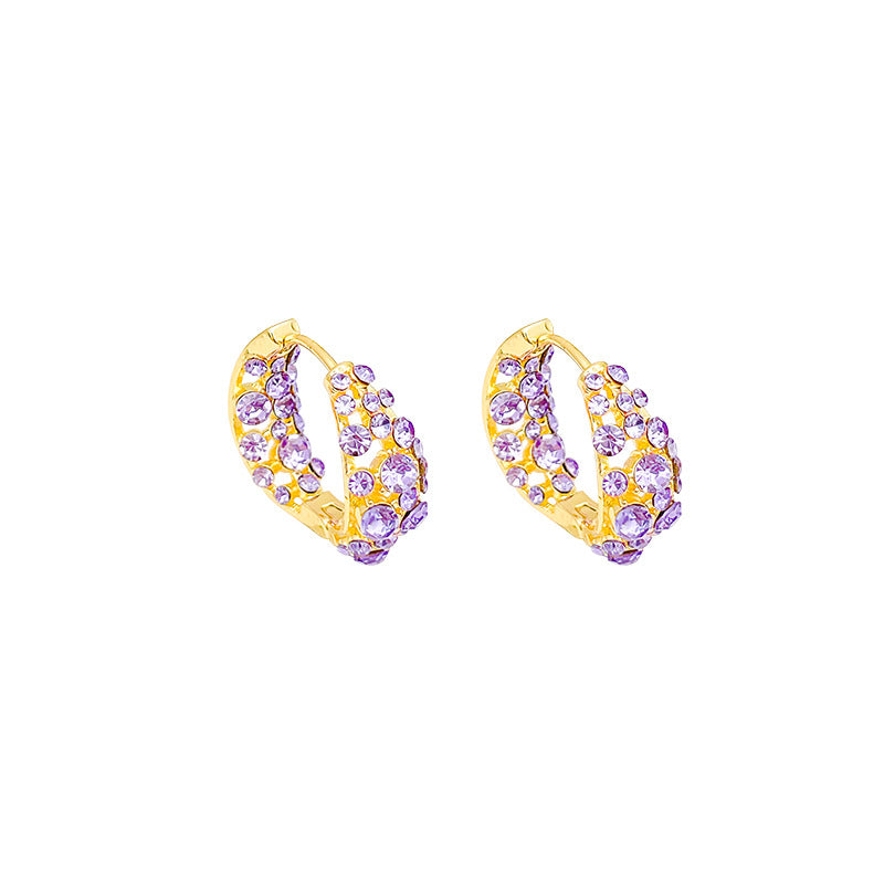 Geometric Purple Crystal Stud Earrings with Light Luxury Style