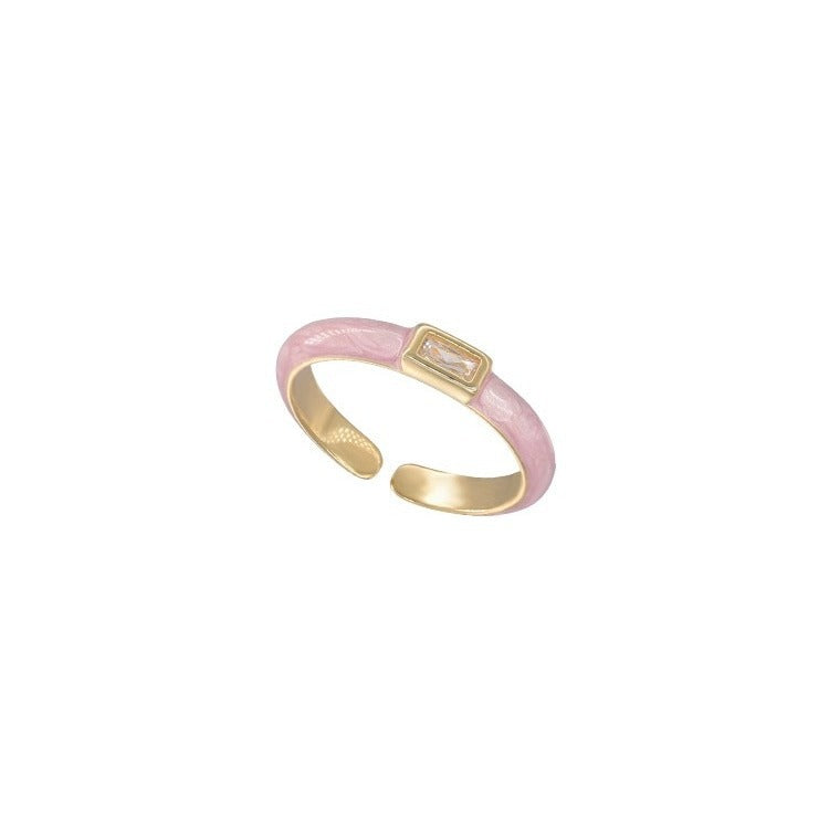 Adjustable Geometric Enamel Ring with Square Accent for Women