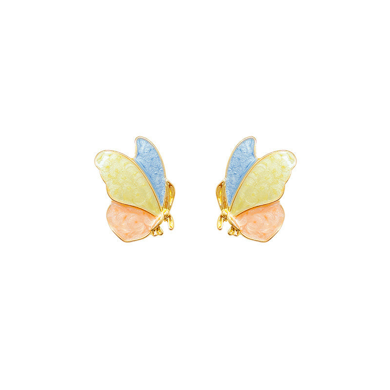 Butterfly Enamel Drop Earrings with S925 Silver Studs for Women - Elegant and Versatile