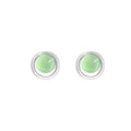 Geometric Green Cat's Eye Stud Earrings for Women - Minimalist Silver Tone Jewelry