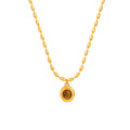 Women's Minimalist Tiger Eye Beaded Necklace with Gold-Toned Geometric Pendant