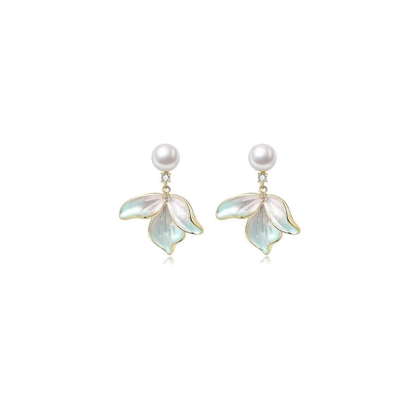 Elegant Floral Pearl Stud Earrings with Gold-Tone Alloy Setting