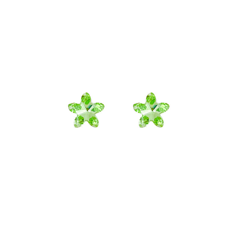 Minimalist Star Stud Earrings with Green Zirconia for Women, Small and Dainty Design