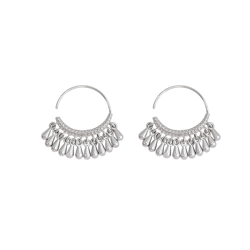 Elegant Teardrop Long Fringe Earrings for Women, Minimalist Geometric Design, Silver Tone