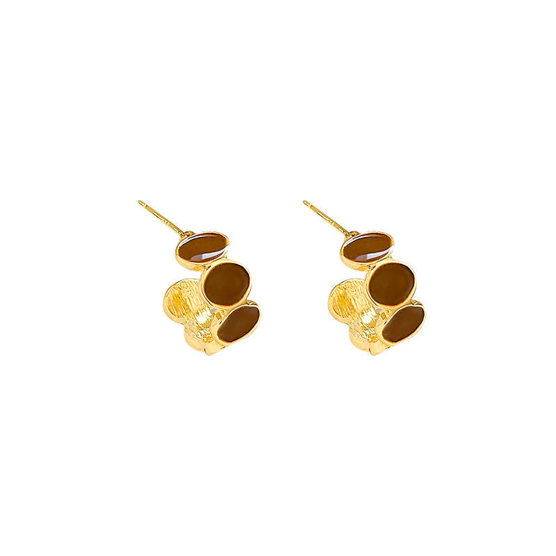Vintage French-Inspired C-Shaped Earrings in Warm Brown Tone