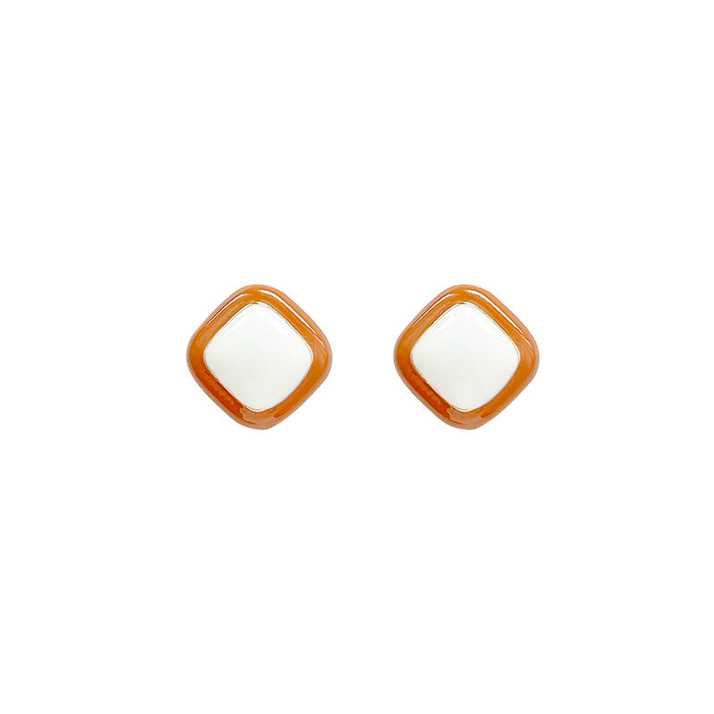 Geometric Square Drop Earrings for Women in Retro Two-Tone Design