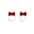 Festive Red Velvet Bow Drop Earrings with Fluffy Pom-Poms for Women