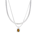 Layered Double Chain Tiger Eye Pendant Necklace for Women - Minimalist Geometric Design