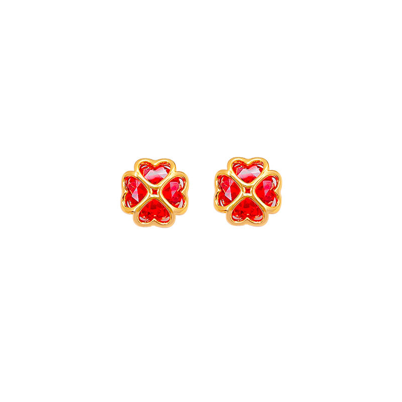 Earrings with Gold-Plated Colored Flower Design and 5A Zirconia Heart-Shaped Studs for Women