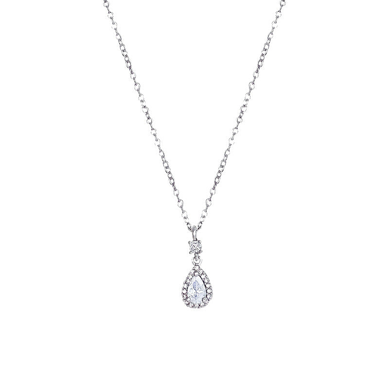 Elegant Waterdrop Zircon Necklace for Women - Minimalist Titanium Steel Chain with Geometric Pendant