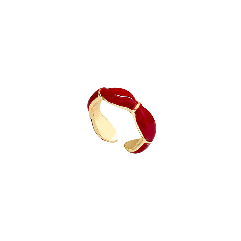 Adjustable Red Enamel Geometric Ring for Women - Vintage Minimalist Style