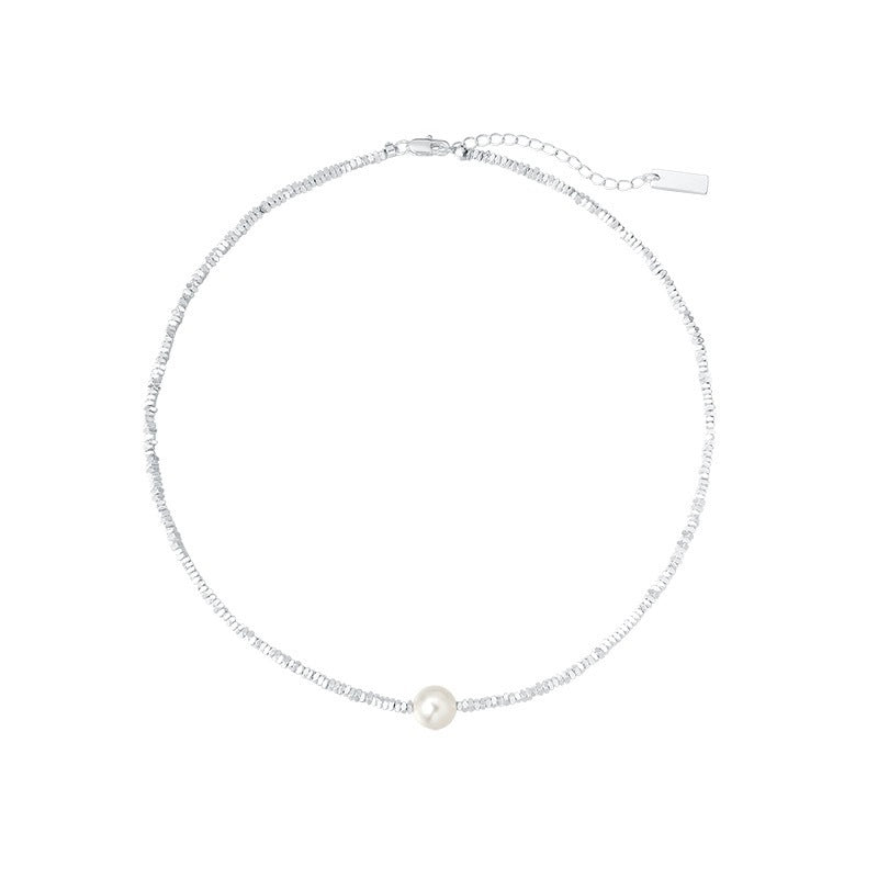 Elegant Pearl and Silver Bracelet and Necklace Set with Geometric Design