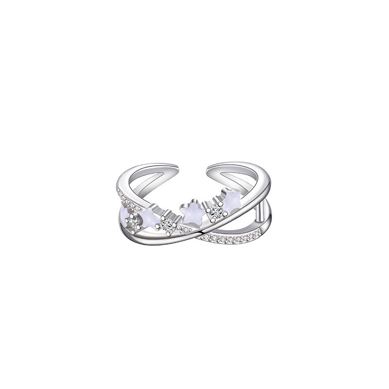 Adjustable Double-Layer Star Ring with Zirconia Accents for Women