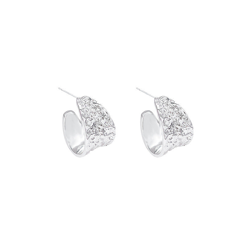 C-Shaped Folded Crease Earrings in Gold and Silver Tone with Minimalist Geometric Design