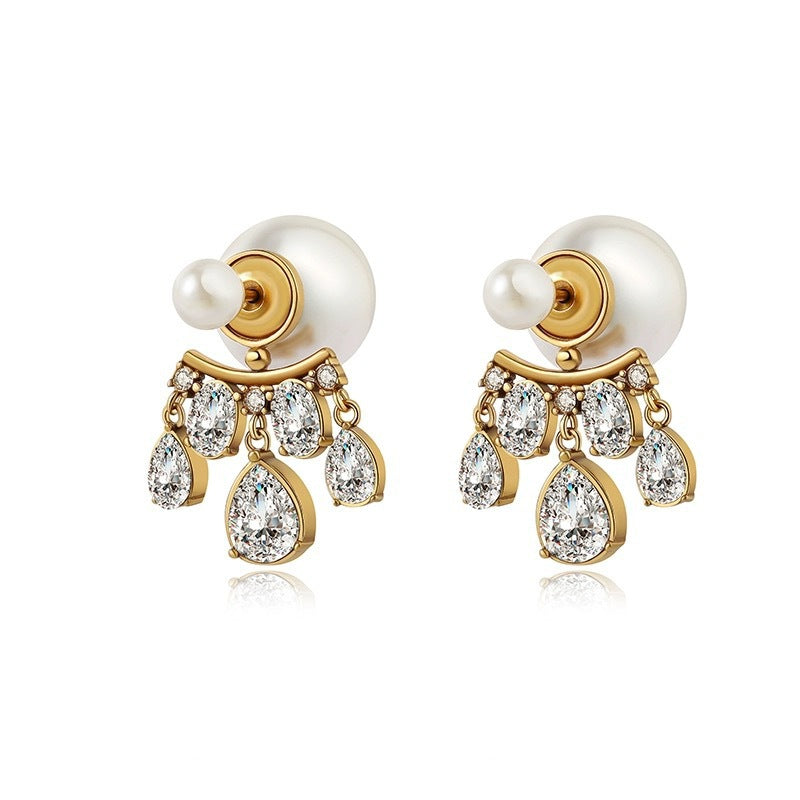 Elegant Gold-Plated Fringe Earrings with 5A Zircon and Pearl Accents