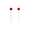 Long Fringe Drop Earrings with Red Geometric Beads for Women, Minimalist Style