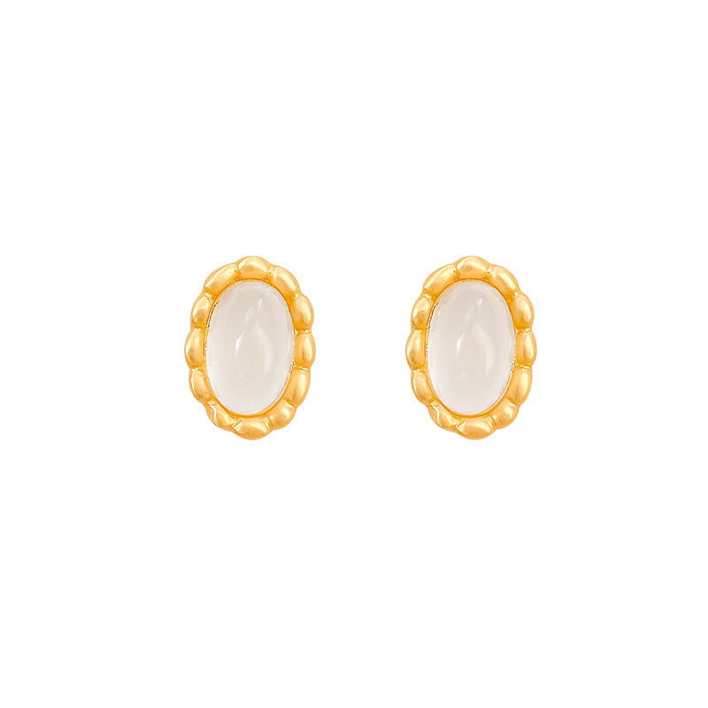 Elegant Oval Cat's Eye Stud Earrings with French-Inspired Minimalist Design