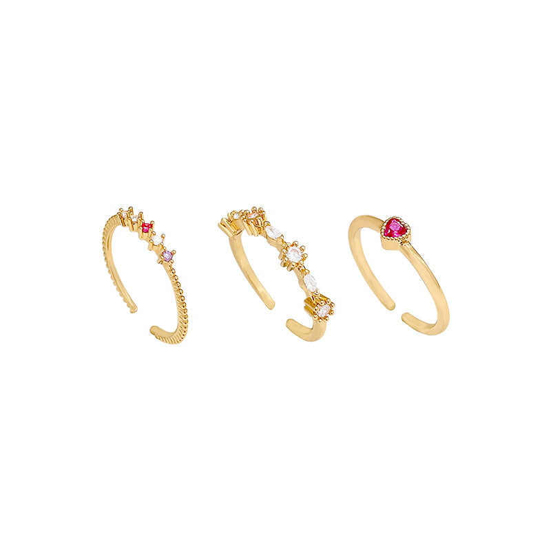 Adjustable Heart-Shaped Minimalist Gold-Tone Open Ring Set for Women