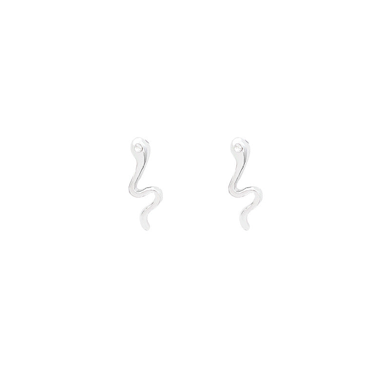Minimalist Snake Stud Earrings for Women - Sleek and Versatile Silver Design