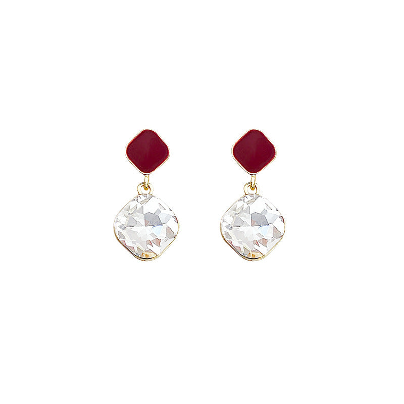 Geometric Crystal Stud Earrings with High-Shine Zirconia for Women