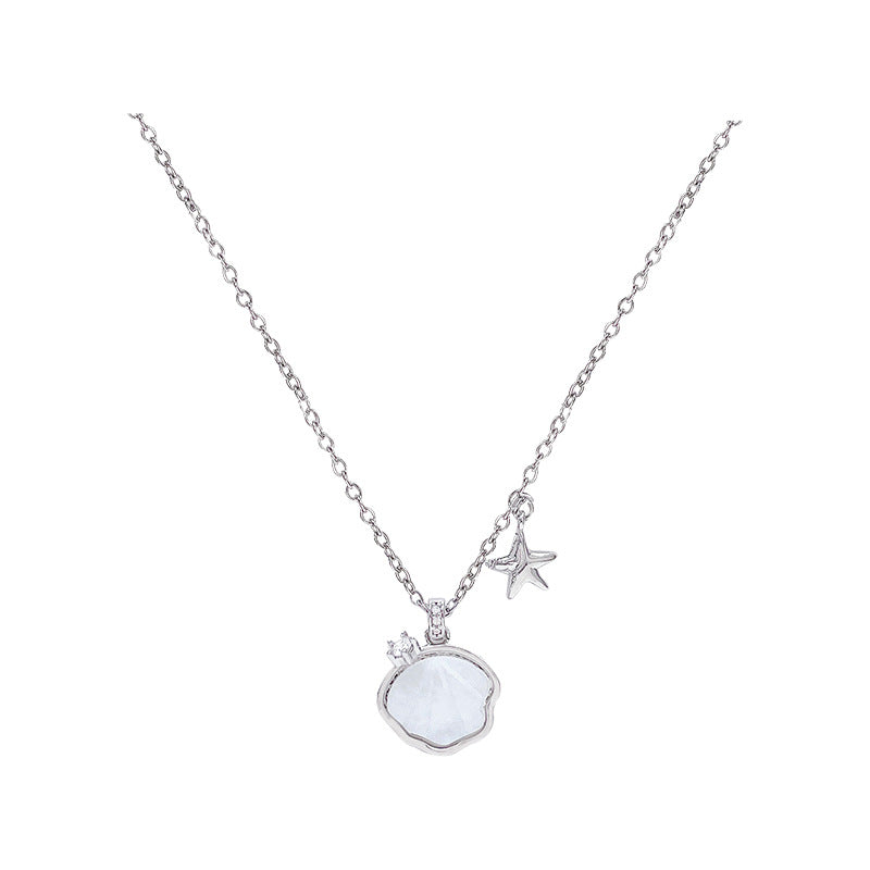 Minimalist Star and Shell Pendant Necklace for Women - Stylish Titanium Steel Collarbone Chain