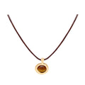 Tiger Eye Stone Necklace with Adjustable Leather Cord for Women, Minimalist Geometric Design